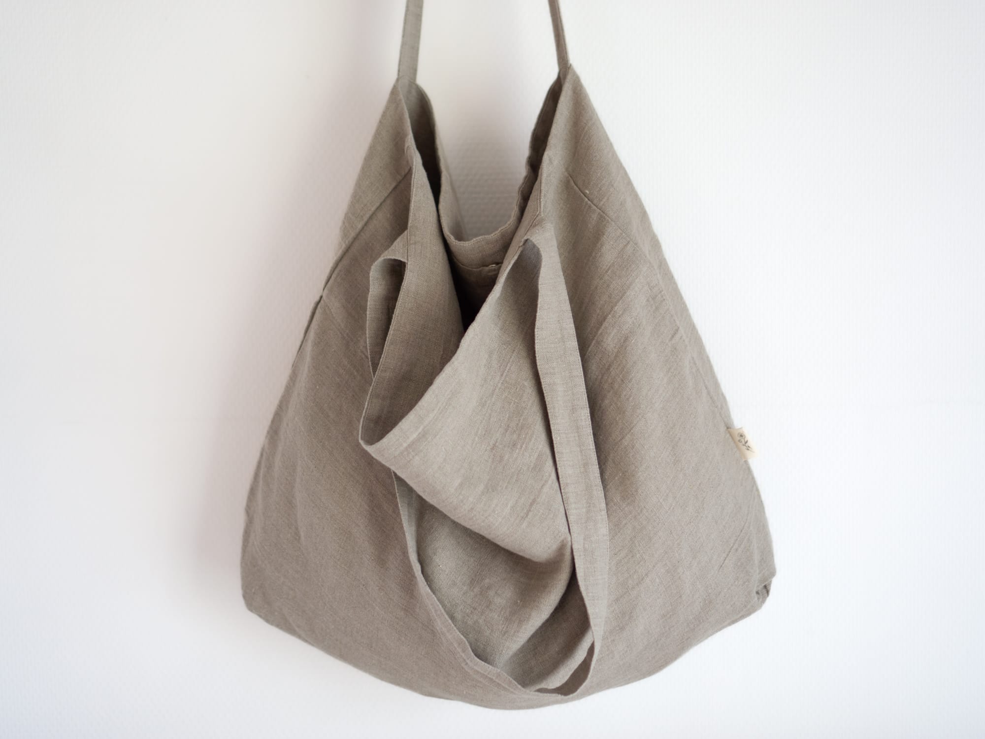 100% linnen -Mom bag/Schoudertas - 58 x 42 cm - Zand - Linnen Label