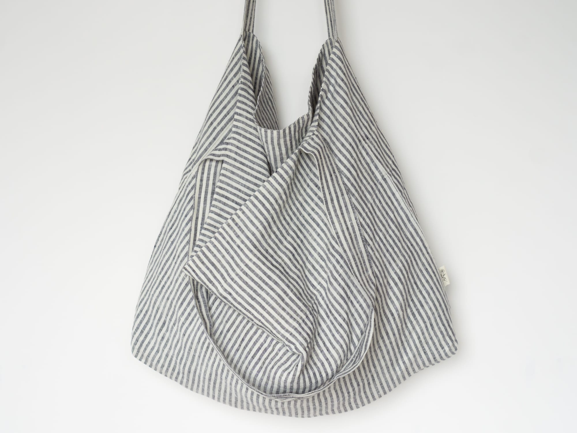 100% linnen -Mom bag/Schoudertas - 58 x 42 cm - Fijne streep - Linnen Label