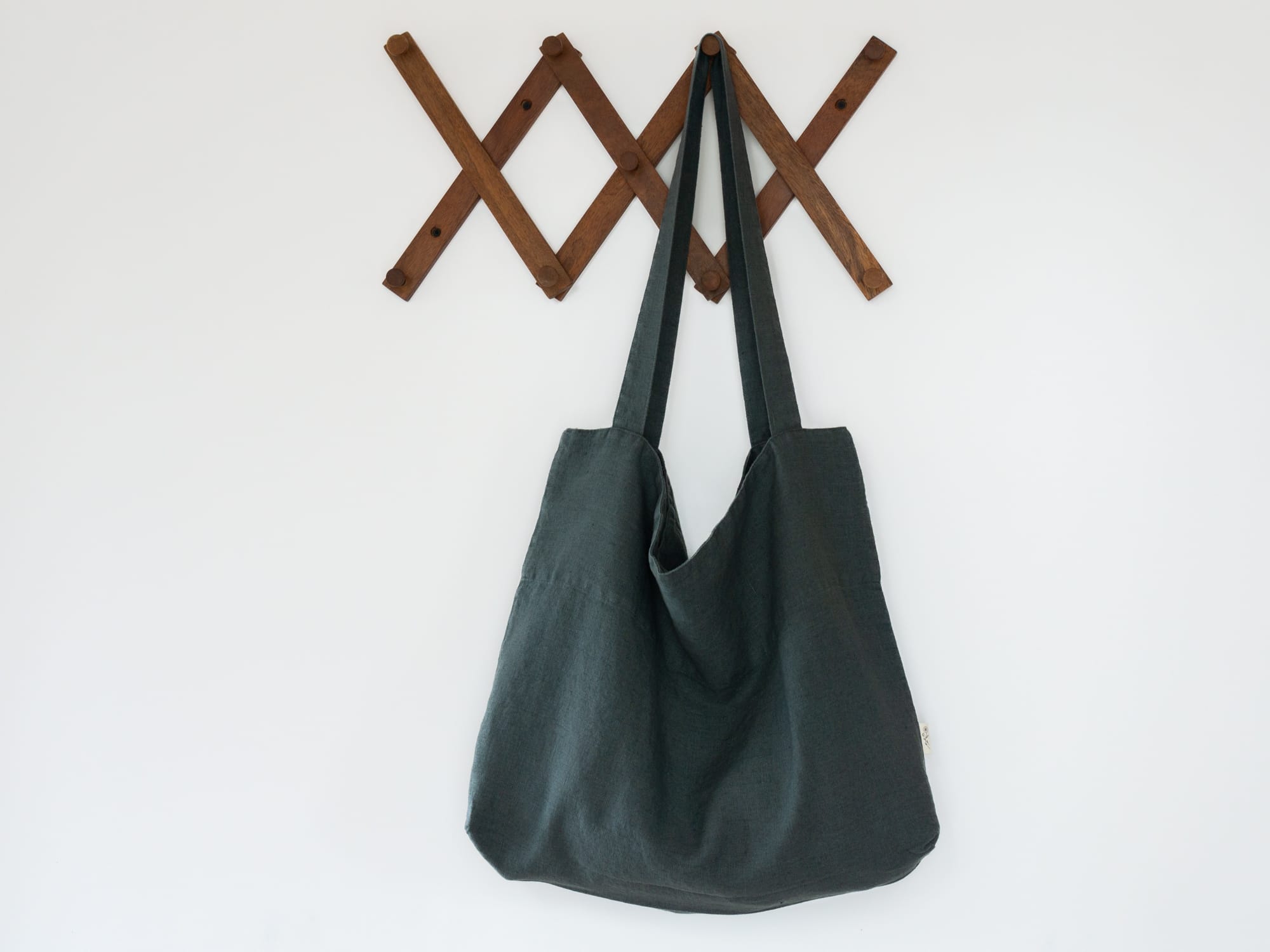 100% linnen -Mom bag/Schoudertas - 58 x 42 cm - Bosgroen- Linnen Label
