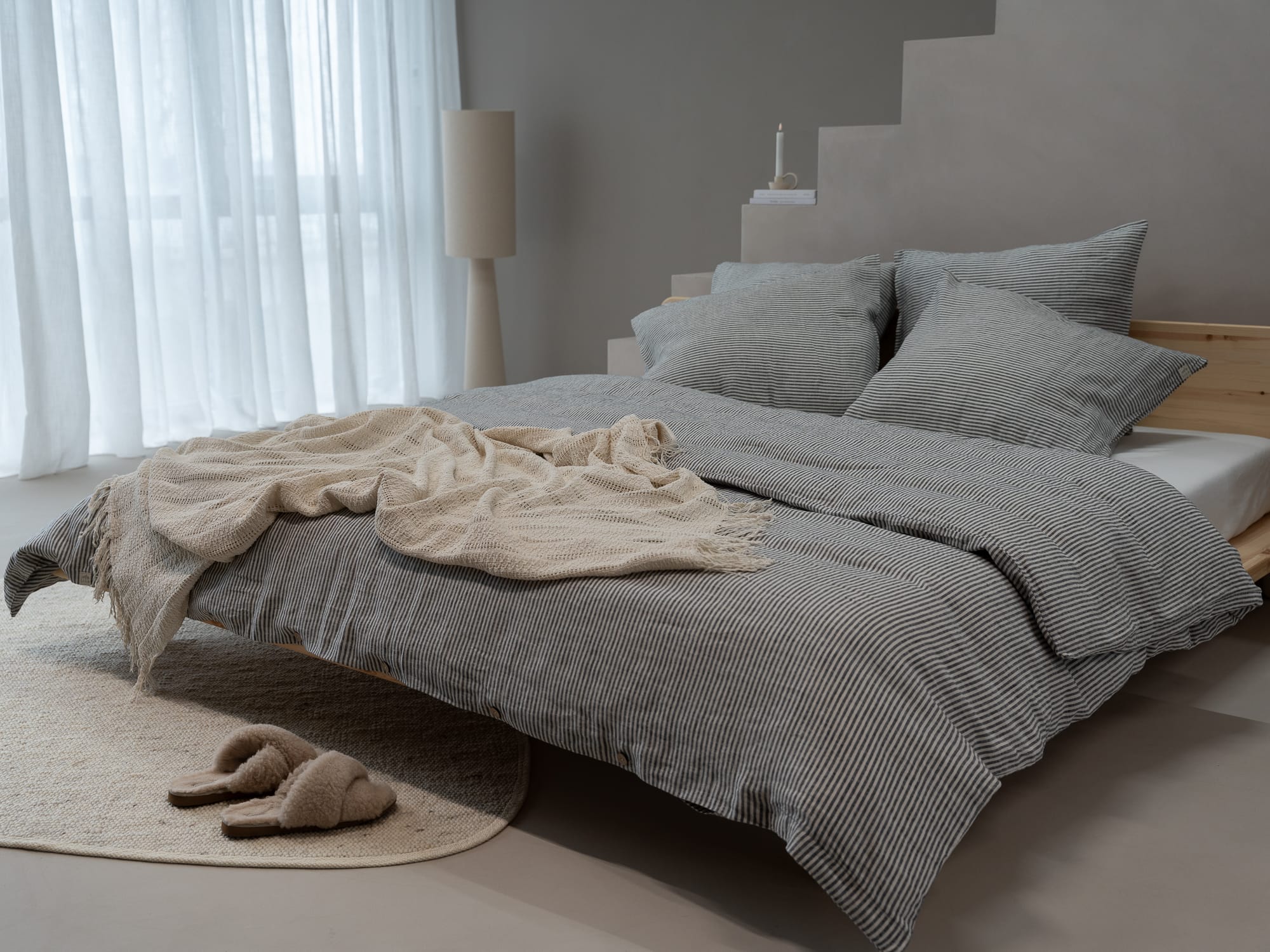 100% linnen - Dekbedovertrek set - 2 kussenslopen - Lits-Jumeaux (240 x 220 cm) - Fijne streep - Linnen Label
