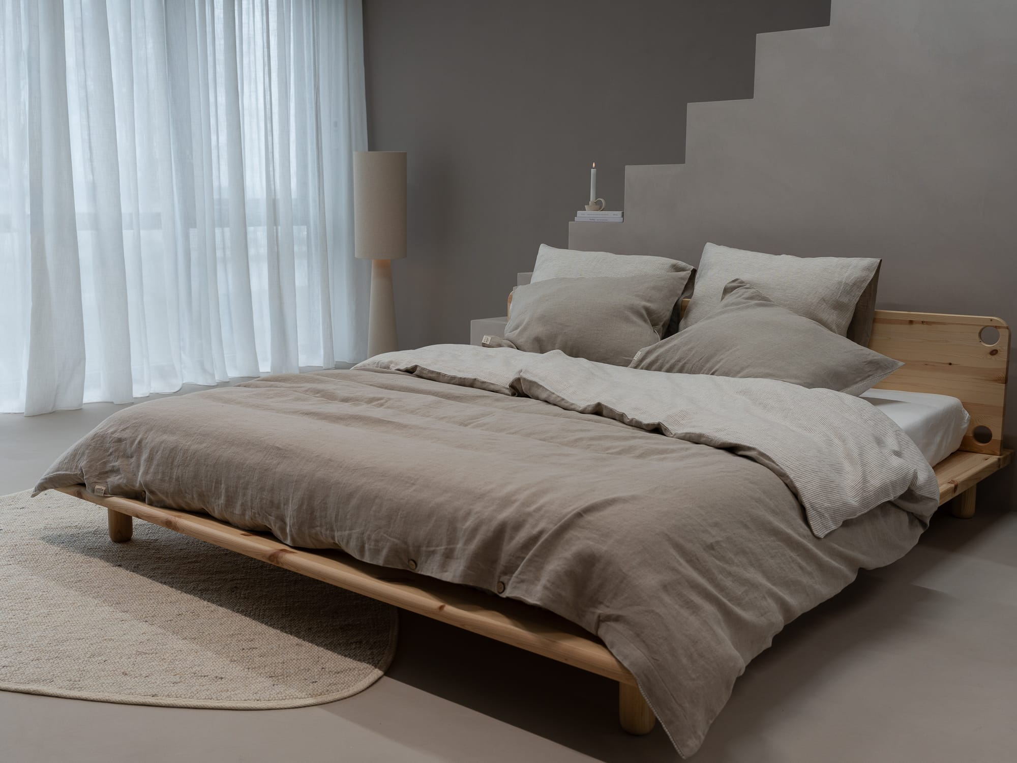 100% linnen - Dekbedovertrek set - 2 kussenslopen - Lits-Jumeaux (240 x 220 cm) - Naturel/Lichte streep - Linnen Label