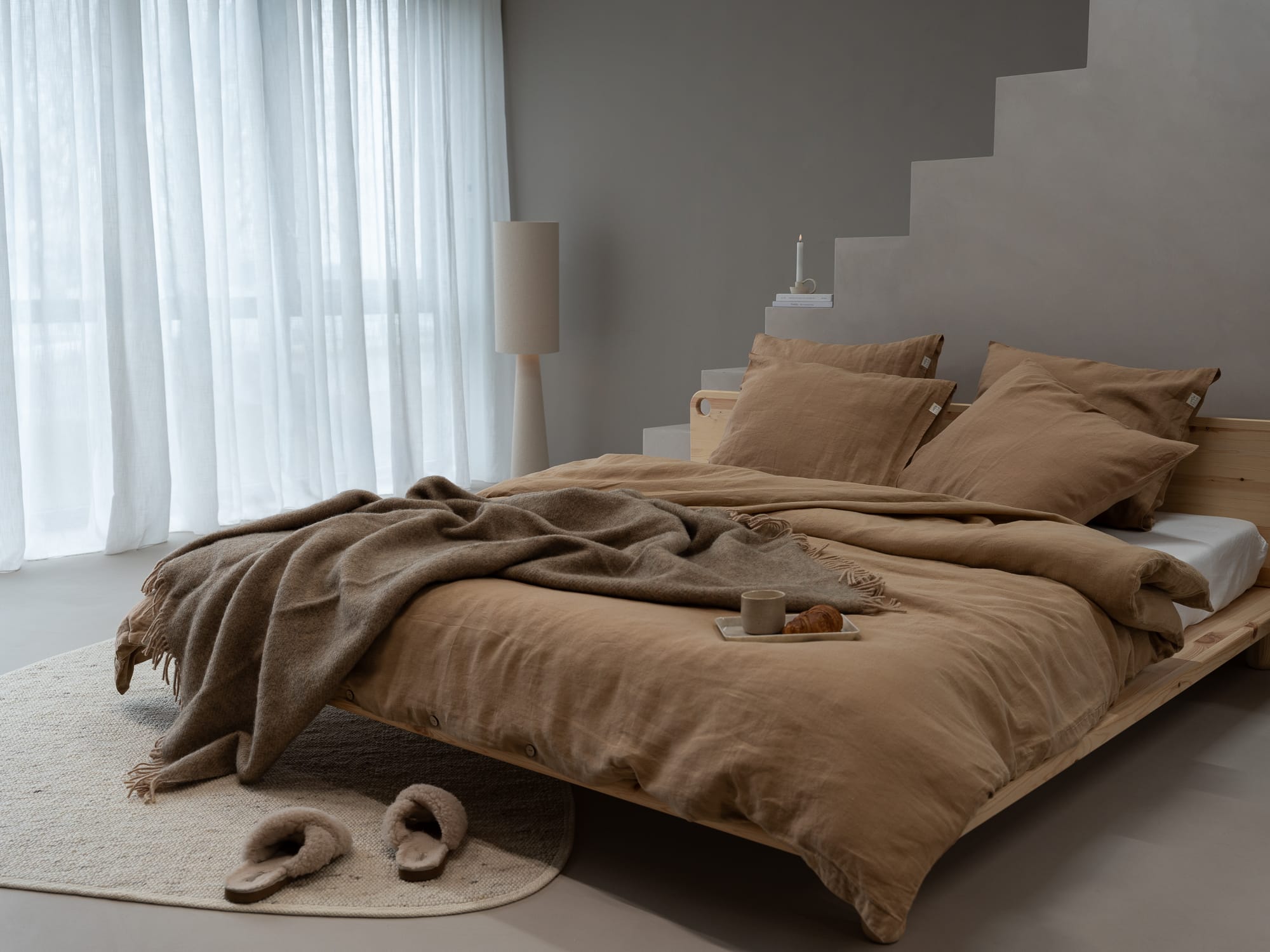 100% linnen - Dekbedovertrek set - 2 kussenslopen - Lits-Jumeaux (240 x 220 cm) - Toffee - Linnen Label