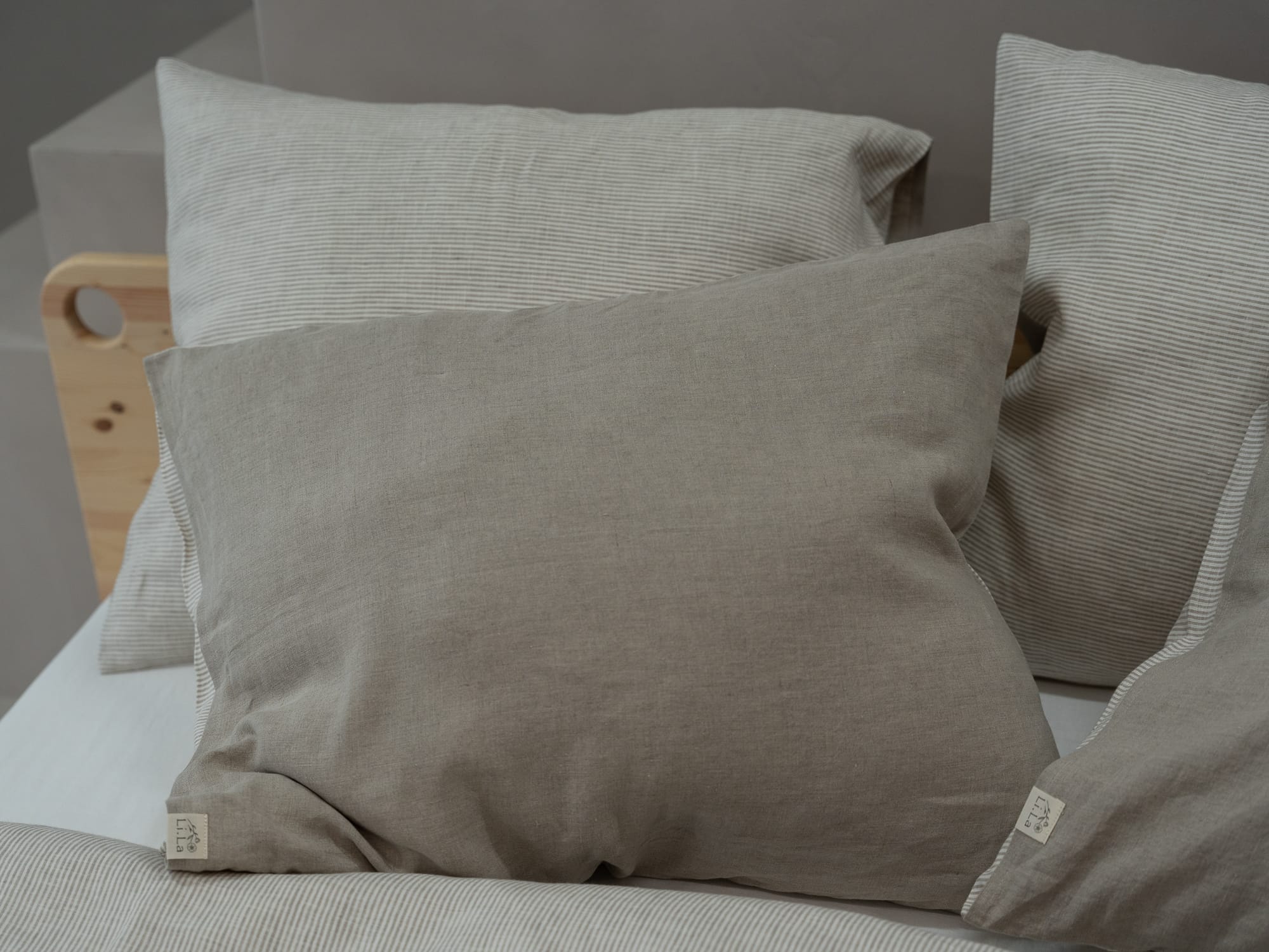 100% linnen - Kussensloop - 60 x 70 cm - Naturel/Lichte streep - Linnen Label