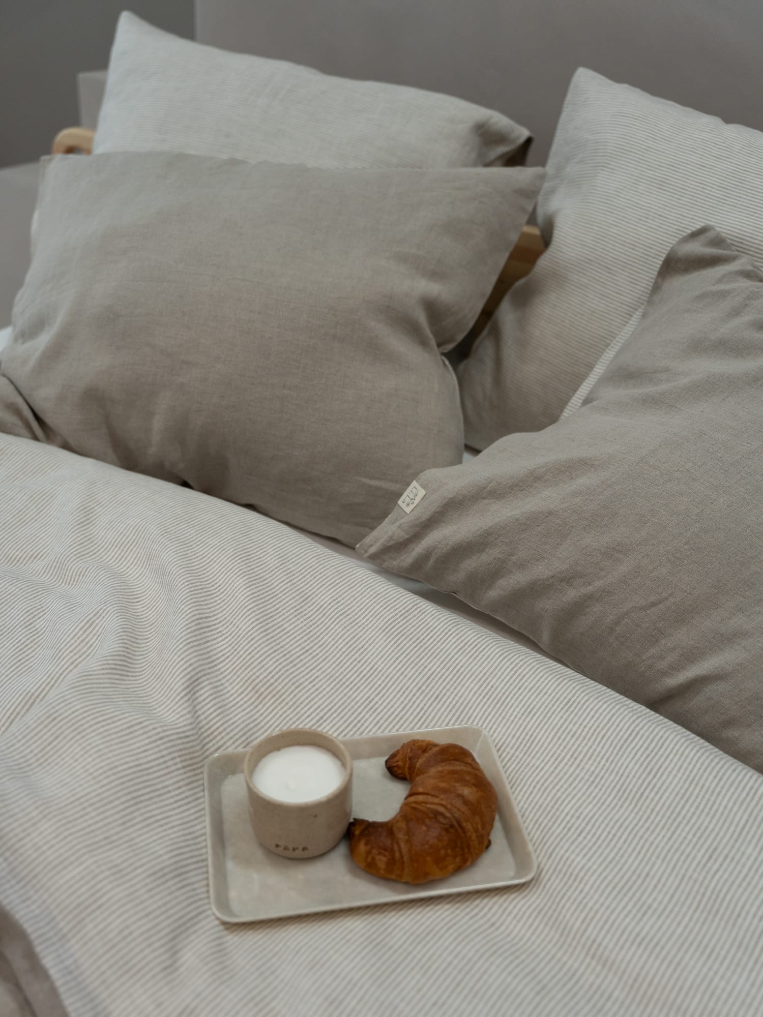 100% linnen - Kussensloop - 60 x 70 cm - Naturel/Lichte streep - Linnen Label