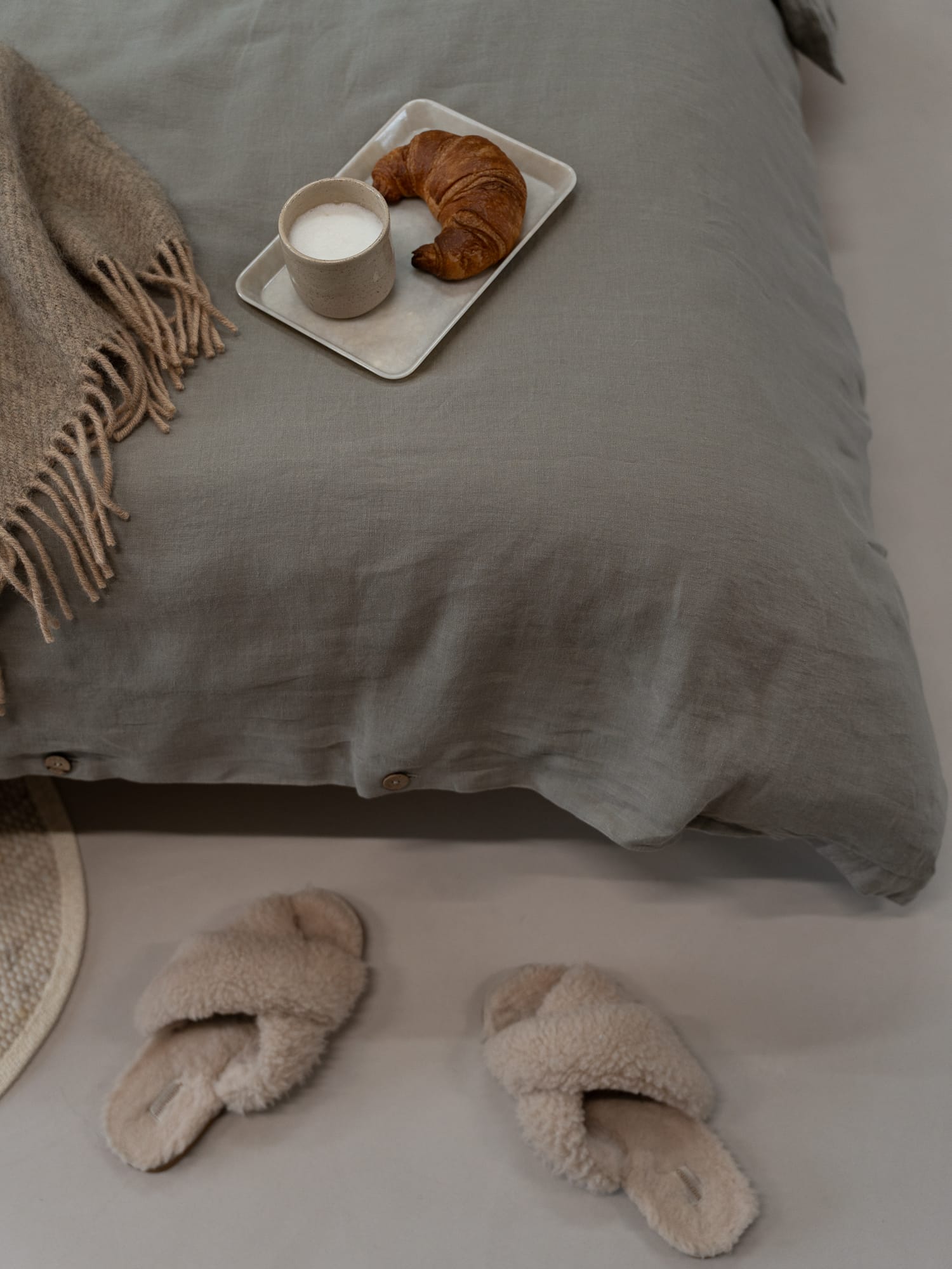 100% linnen - Dekbedovertrek set - 2 kussenslopen - Lits-Jumeaux (240 x 220 cm) - Saliegroen - Linnen Label