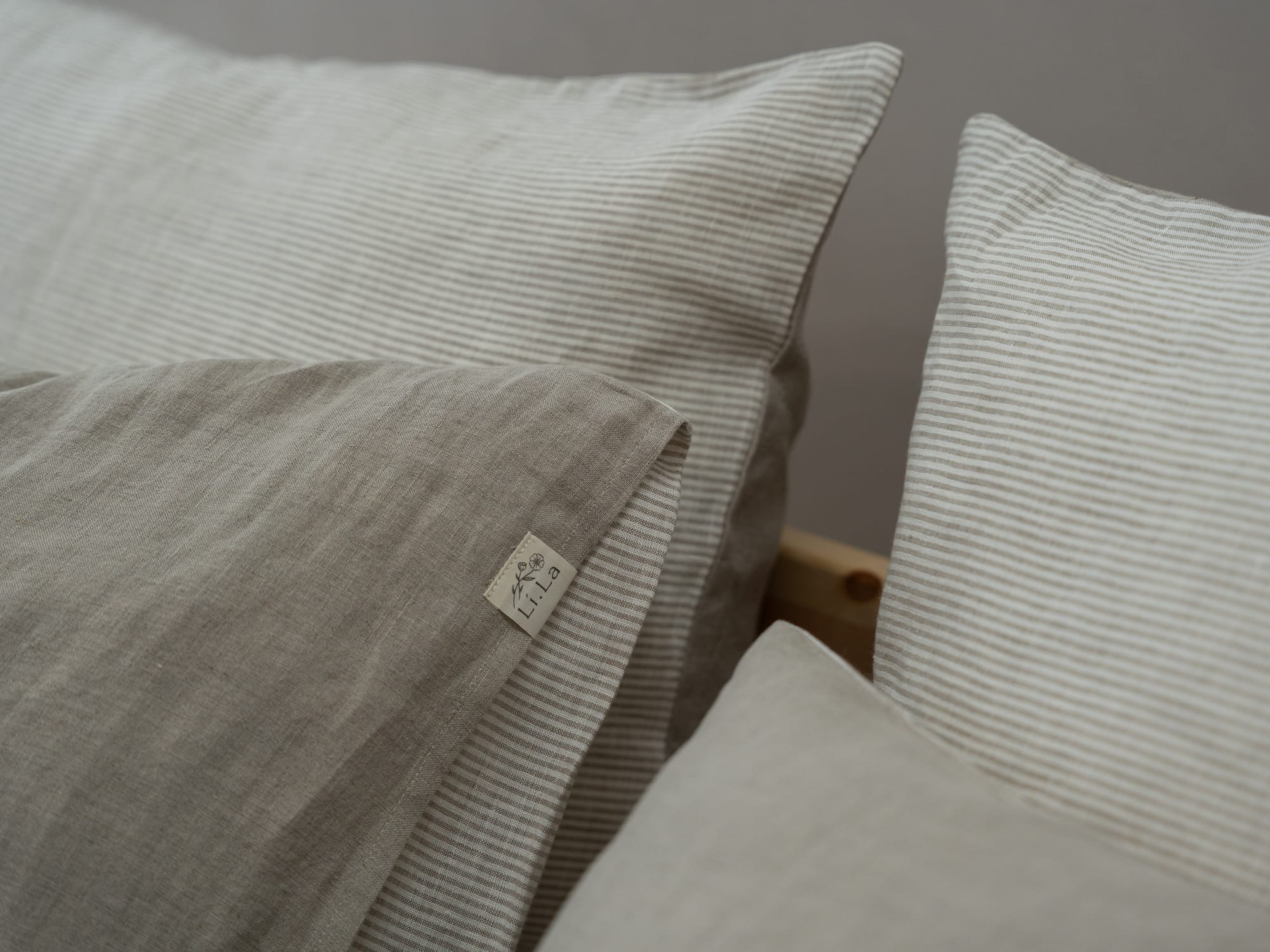 100% linnen - Kussensloop - 60 x 70 cm - Naturel/Lichte streep - Linnen Label