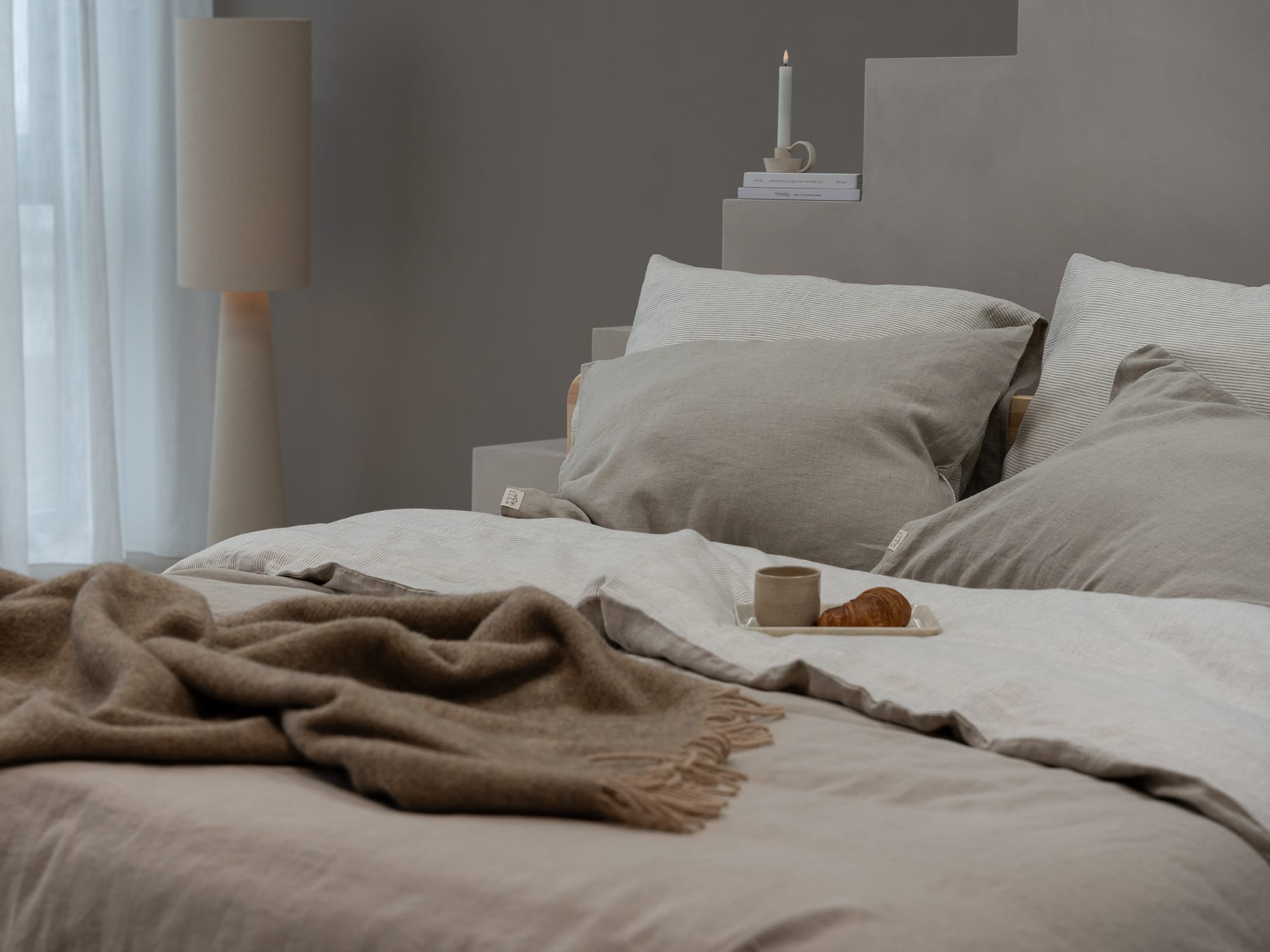 100% linnen - Kussensloop - 60 x 70 cm - Naturel/Lichte streep - Linnen Label