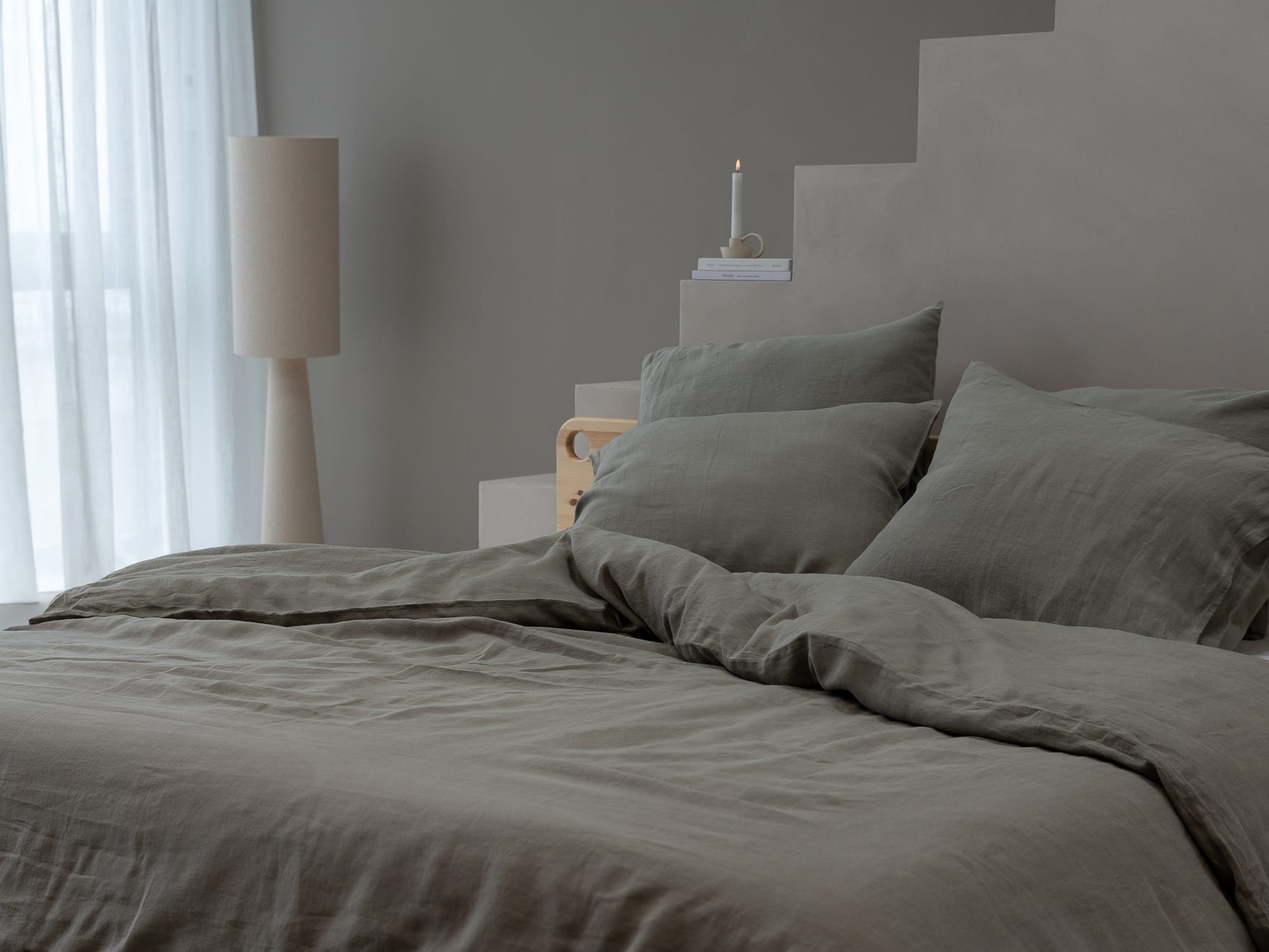 100% linnen - Dekbedovertrek set - 2 kussenslopen - Lits-Jumeaux (240 x 220 cm) - Saliegroen - Linnen Label