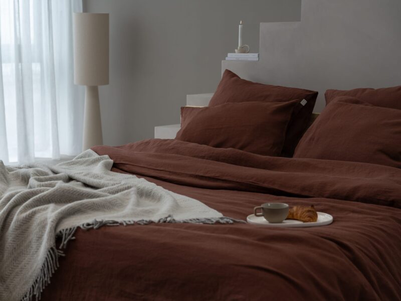 100% linnen - Dekbedovertrek set - 2 kussenslopen - Lits-Jumeaux (240 x 220 cm) - Cacaobruin - Linnen Label