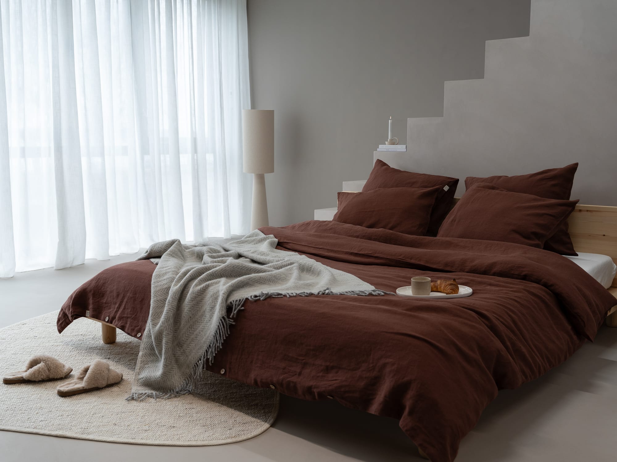 100% linnen - Dekbedovertrek set - 2 kussenslopen - Lits-Jumeaux (240 x 220 cm) - Cacaobruin - Linnen Label