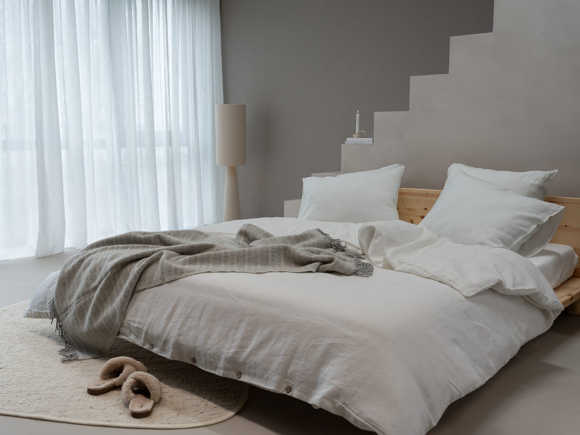 100% linnen - Dekbedovertrek set - 2 kussenslopen - Lits-Jumeaux (240 x 220 cm) - Wit - Linnen Label