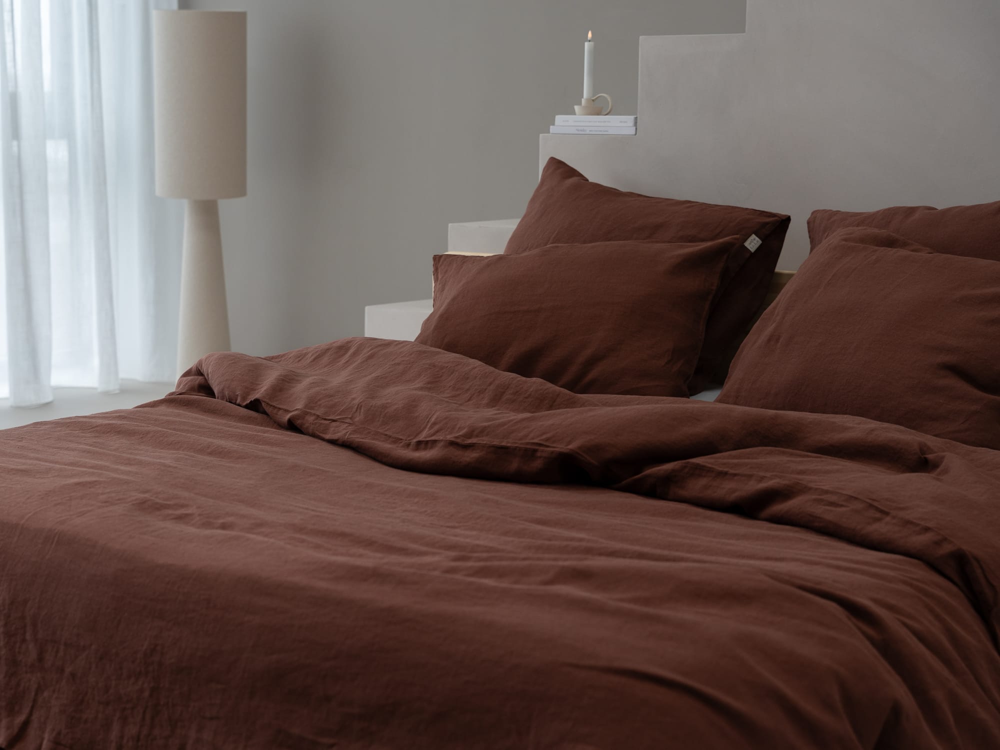 100% linnen - Dekbedovertrek set - 2 kussenslopen - Lits-Jumeaux (240 x 220 cm) - Cacaobruin - Linnen Label
