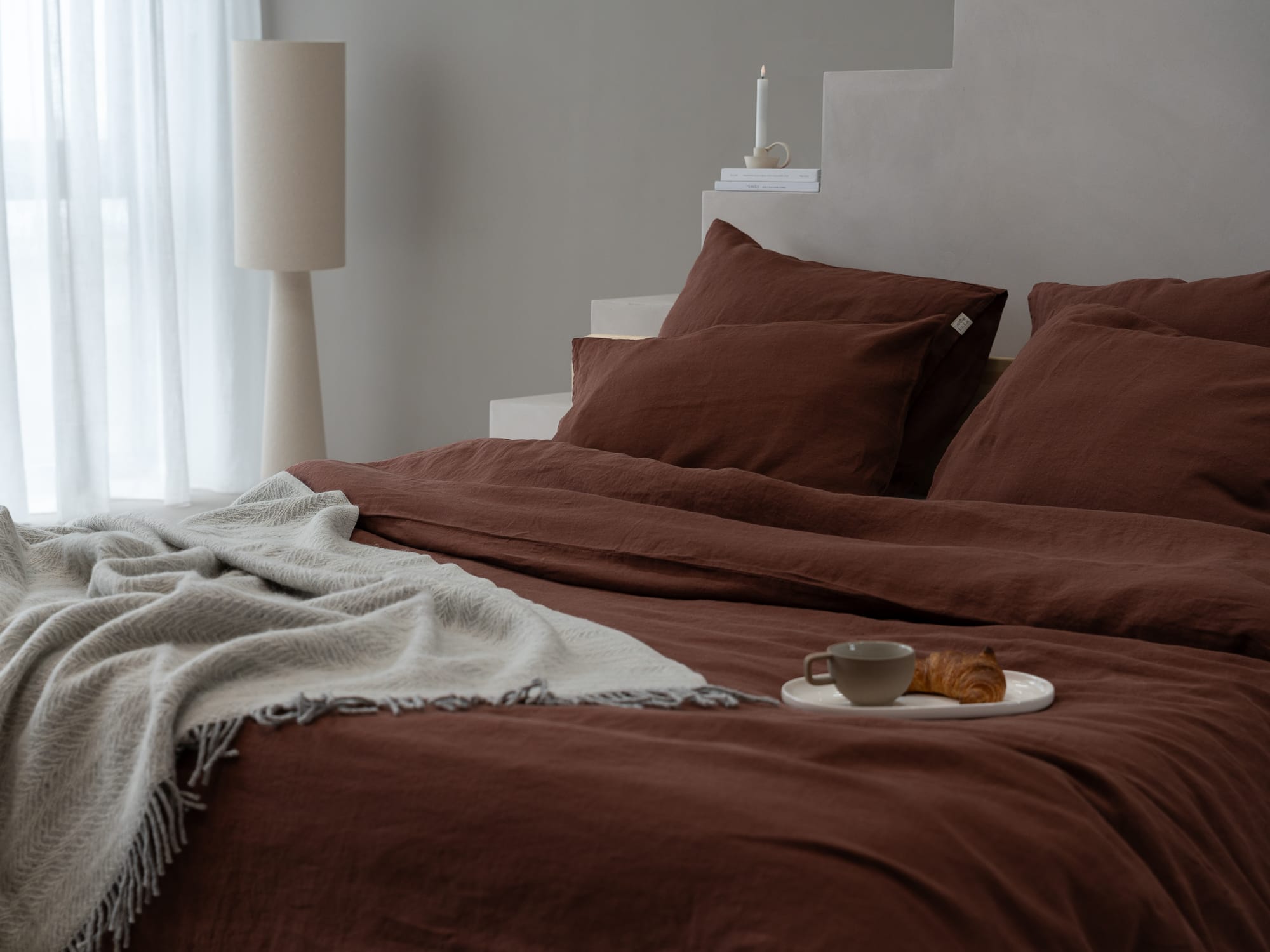 100% linnen - Kussensloop - 60 x 70 cm - Cacaobruin - Linnen Label