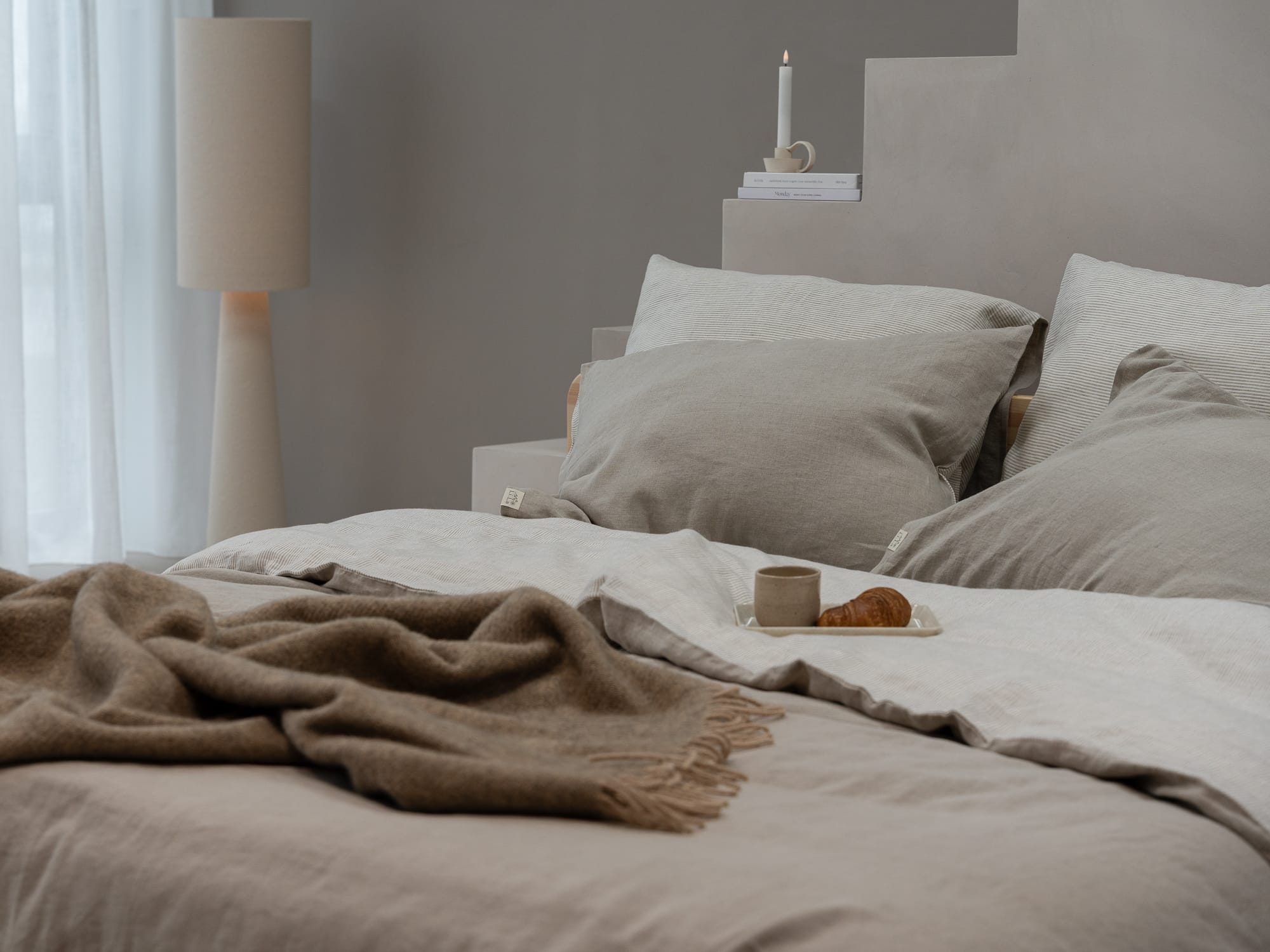 100% linnen - Kussensloop - 60 x 70 cm - Naturel/lichte streep - Linnen Label