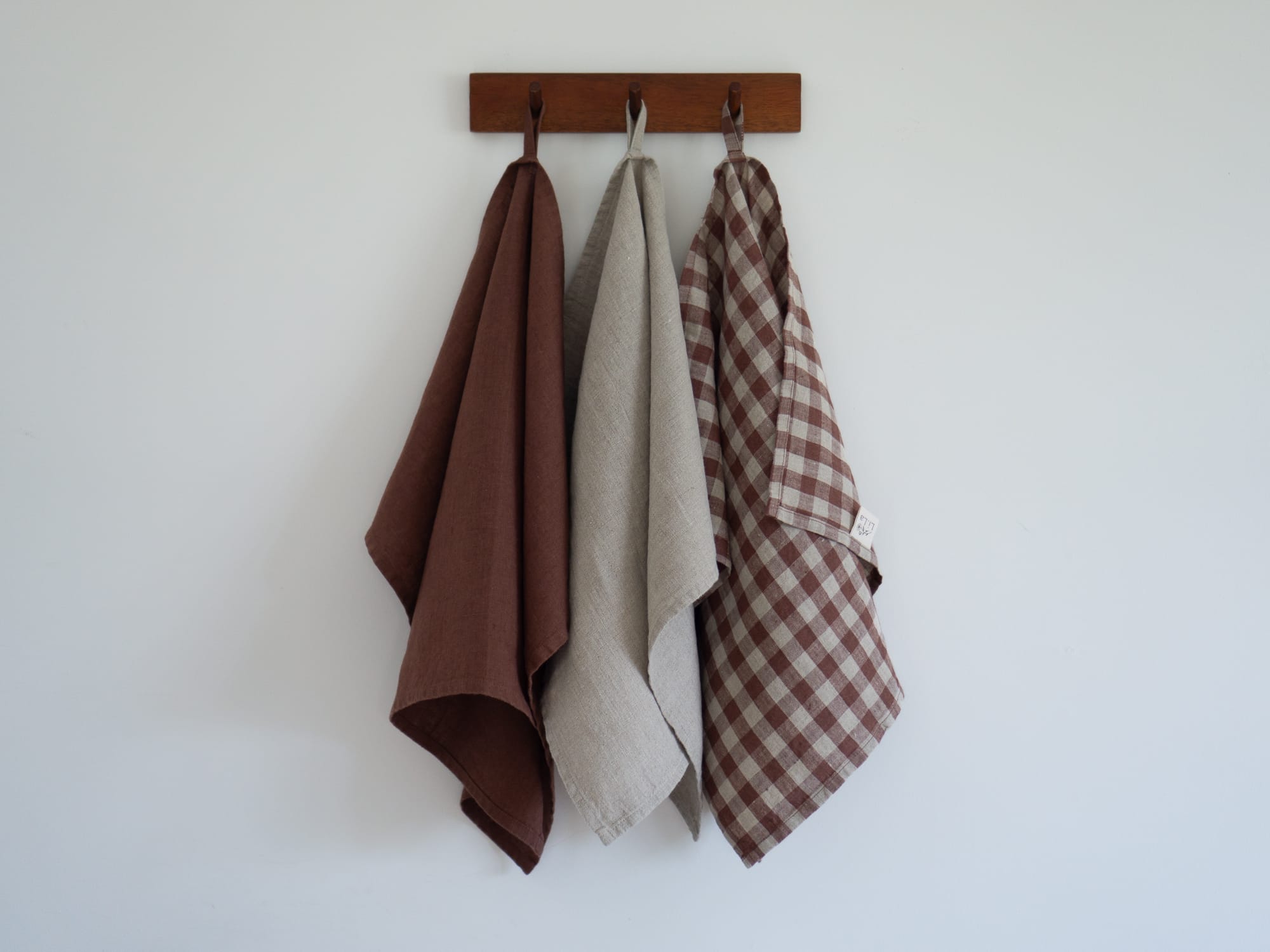 Linnen Label - 100% linnen - theedoek - mix van drie - Cacao - Cacao geruit - Naturel