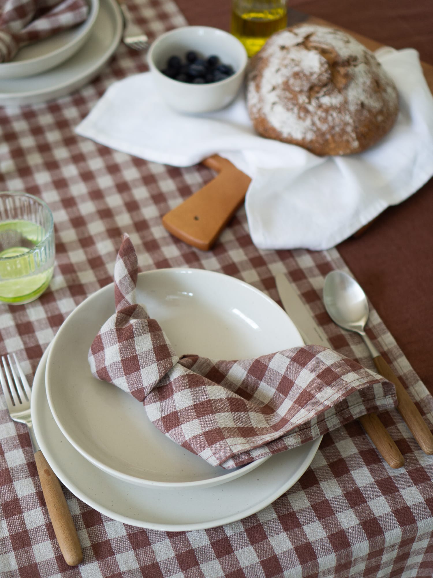 100% linnen -Servetten - Set van twee - Cacao geruit - Linnen Label